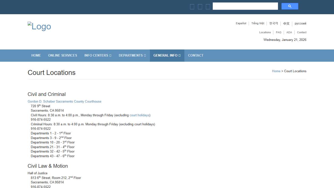 Court Locations: Sacramento Superior Court